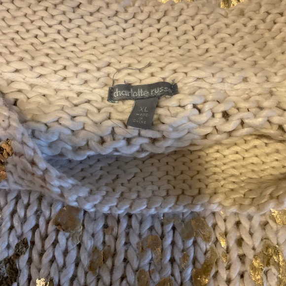 Charlotte Russe Metallic Leopard Knit Sweater XL | Cream Gold Short Sleeve - Picture 3 of 5